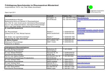 Frühdiagnose-Sprechstunden im Rheumazentrum Münsterland