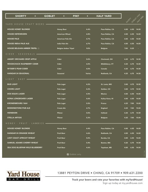 Beer Menu - Yard House Restaurants