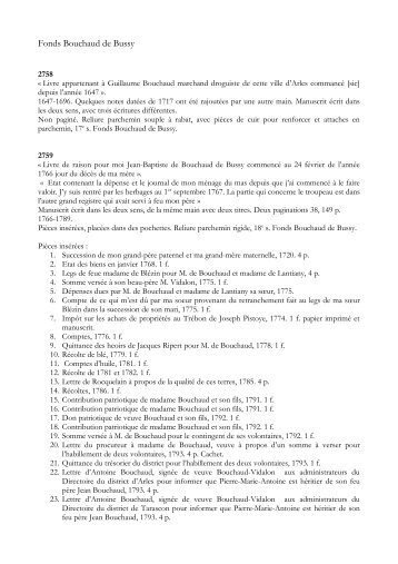 catalogue de manuscrits - MÃ©diathÃ¨que d'Arles - Ville d'Arles