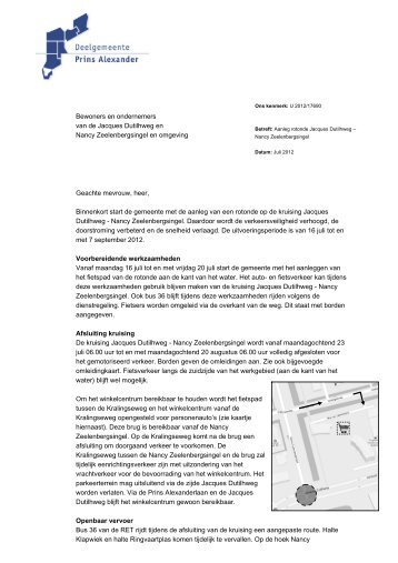 Bewonersbrief aanleg rotonde J. Dutilhweg - Prins Alexander