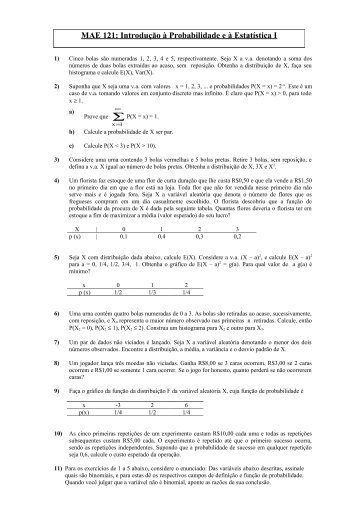 MAE 219 â INTRODUÃÃO Ã PROBABILIDADE E Ã ESTATÃSTICA I