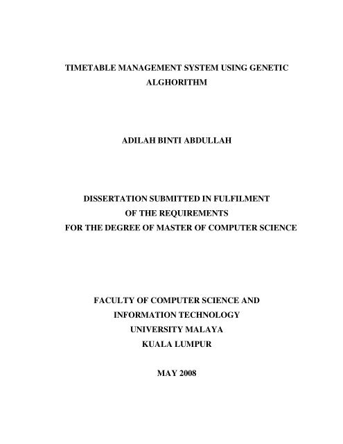 timetable management system using genetic ... - DSpace@UM