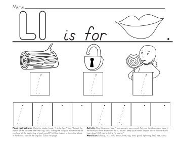 Page Instructions: Help the student read, Ã¢Â€ÂœL is for lips.Ã¢Â€Â Say ... - Starfall