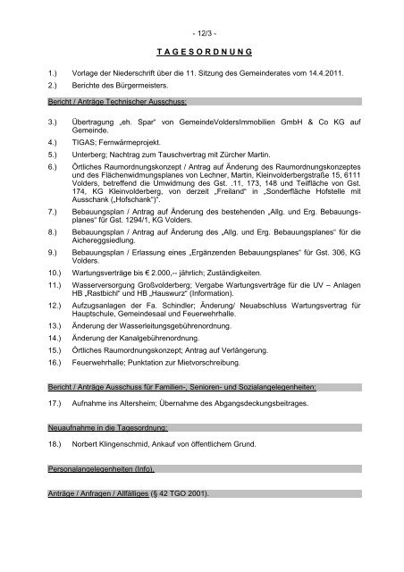 12. GR-Protokoll vom 16.06.2011 (201 KB) - .PDF - Volders - Land ...