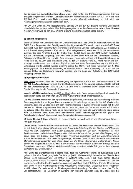 12. GR-Protokoll vom 16.06.2011 (201 KB) - .PDF - Volders - Land ...