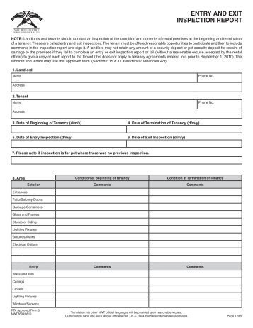 ENTRY AND EXIT INSPECTION REPORT