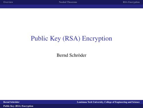 Public Key (RSA) Encryption - Louisiana Tech University