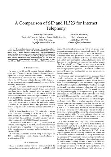 A Comparison of SIP and H.323 for Internet Telephony