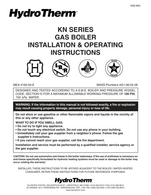 kn series gas boiler installation & operating ... - Agencespl.com