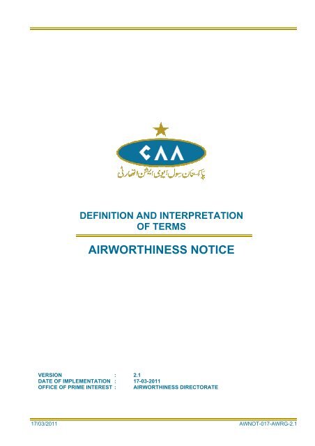 AWNOT-017-AWRG-2.1 dated 17th March 2011 - Civil Aviation ...
