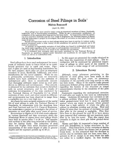 Corrosion of Steel Pilings in Soils