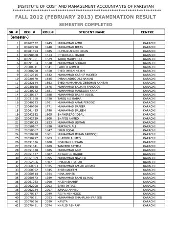 fall 2012 (february 2013) examination result - Institute of Cost and ...