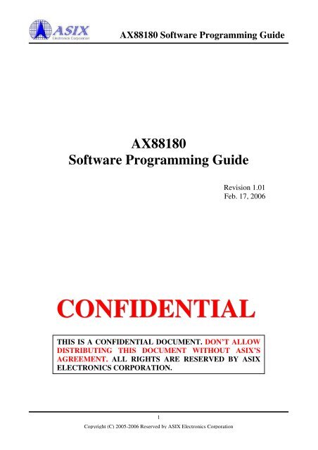 Ax170 Basic Programming Language AX88180 Software Programming Guide - Hands.com