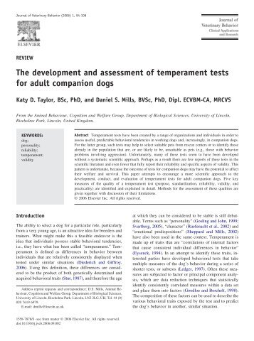 The development and assessment of temperament tests for adult ...