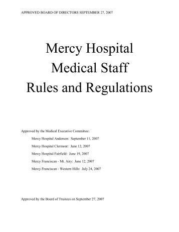Mercy Hospital Medical Staff Rules and Regulations - Mercy Health