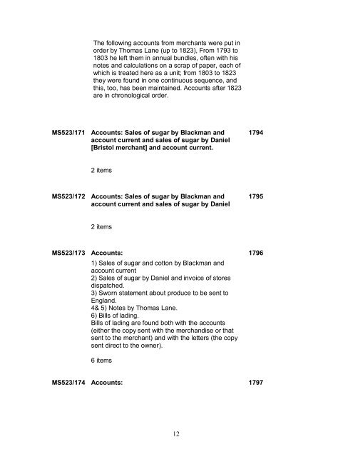 1 MS523/1 Early accounts of sales of sugar, to 1716, for Samuel ...