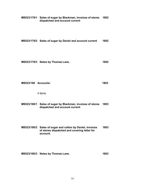 1 MS523/1 Early accounts of sales of sugar, to 1716, for Samuel ...