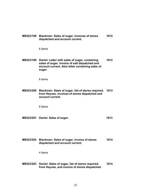 1 MS523/1 Early accounts of sales of sugar, to 1716, for Samuel ...