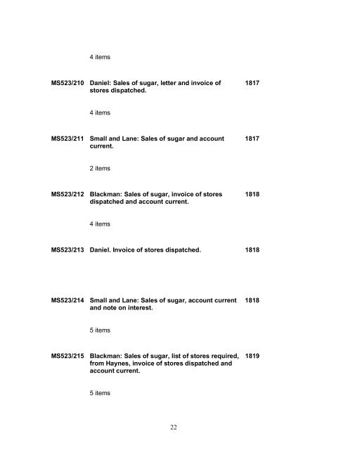 1 MS523/1 Early accounts of sales of sugar, to 1716, for Samuel ...