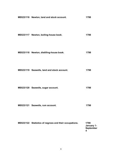 1 MS523/1 Early accounts of sales of sugar, to 1716, for Samuel ...