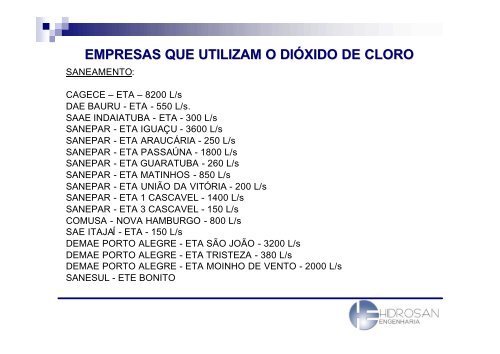 DiÃ³xido de cloro no tratamento da Ã¡gua - Sabesp