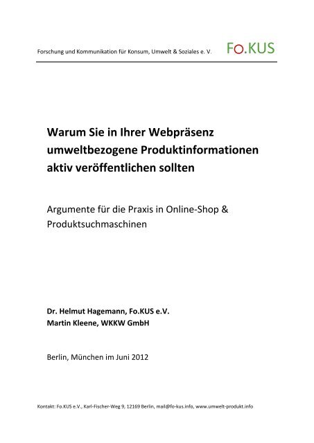 Dr. Helmut Hagemann, Fo.KUS eV Martin Kleene, WKKW GmbH