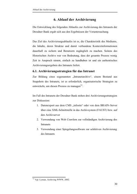 Archiving websites Archivierungskonzept für das Intranet der Dresdner