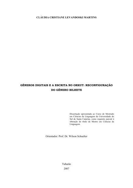 CLÃUDIA CRISTIANE LEVANDOSKI MARTINS GÃNEROS ... - Unisul