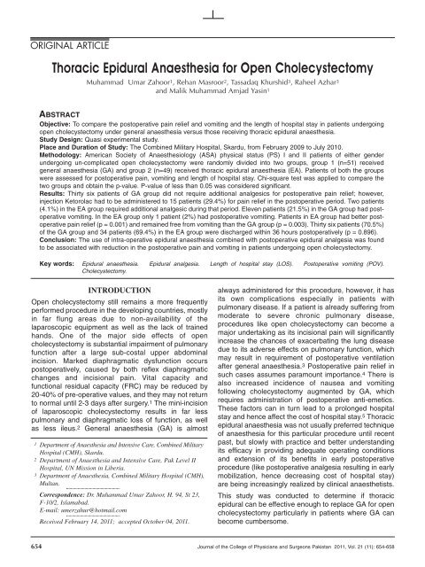 Thoracic Epidural Anaesthesia for Open Cholecystectomy