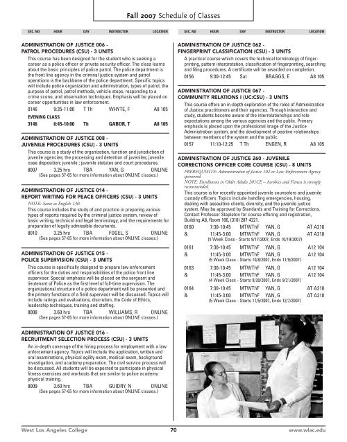 Summer & Fall 2007 - West Los Angeles College