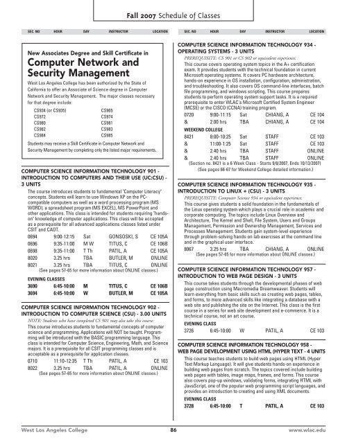 Summer & Fall 2007 - West Los Angeles College