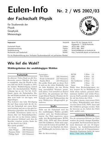 Eulen-Info Nr. 2 / WS 2002/03 - Fachschaft Physik