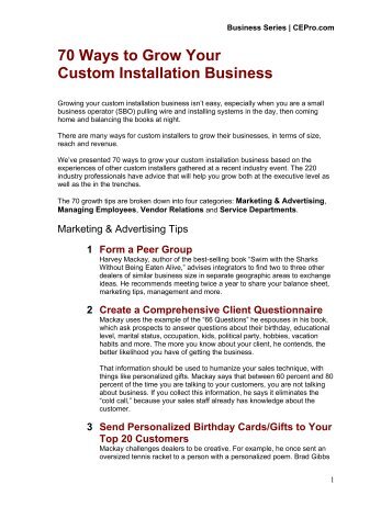 70 Ways to Grow Your Custom Installation Business - CE Pro