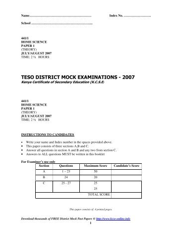 teso district mock examinations - 2007 - kcse past papers | 2013 ...