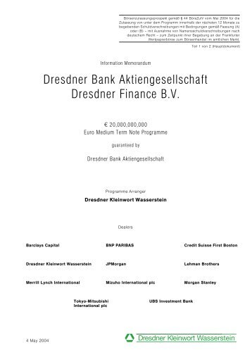 Dresdner Bank Aktiengesellschaft Dresdner Finance B.V. - Xetra
