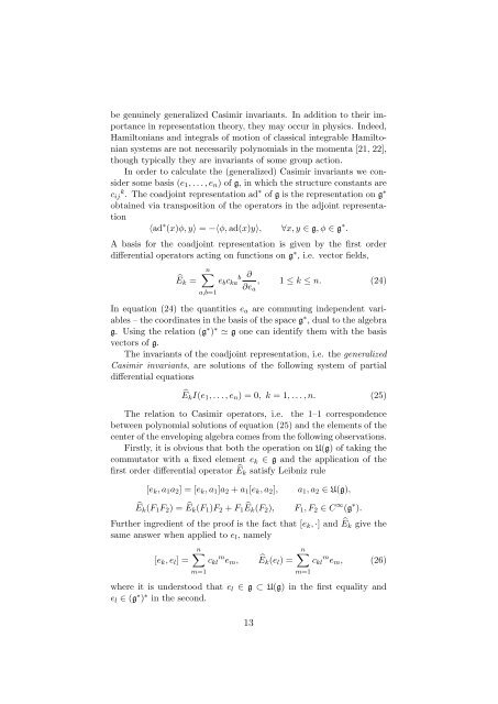 Representations of Lie algebras, Casimir operators and their ...