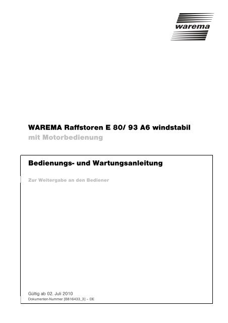 Raffstore E80/93 A6 windstabil mit Motorbedienung - Warema