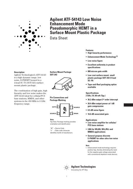 Agilent ATF-54143 Low Noise Enhancement Mode ... - Ok2kkw.com