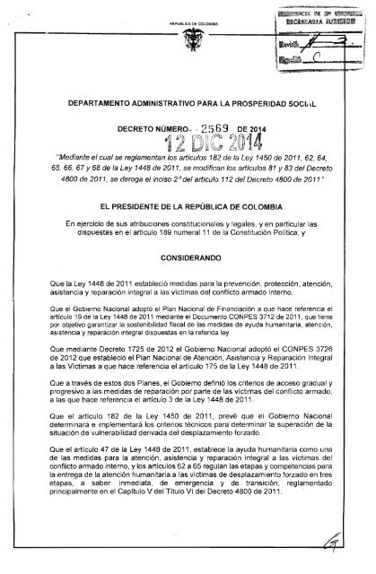 DECRETO 2569 DEL 12 DE DICIEMBRE DE 2014