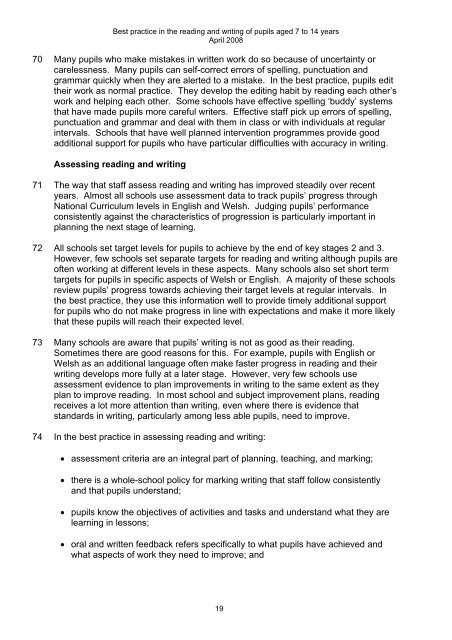 Best practice in the reading and writing of pupils aged 7 to 14 ... - Estyn