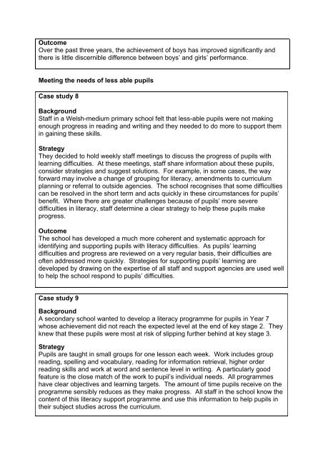 Best practice in the reading and writing of pupils aged 7 to 14 ... - Estyn
