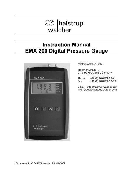 Instruction Manual EMA 200 Digital Pressure Gauge