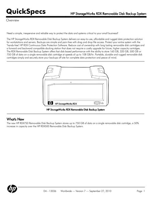 HP StorageWorks RDX Removable Disk Backup System - MgManager