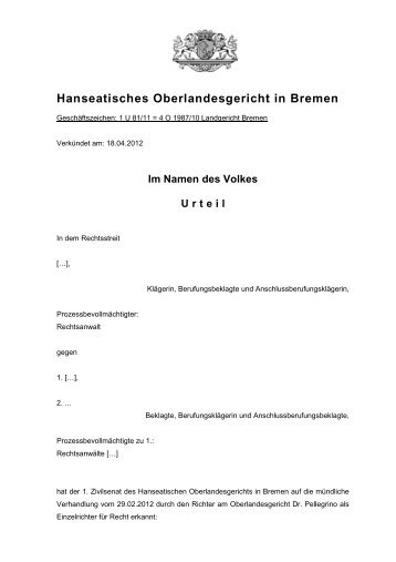 1 U 81/11 (pdf, 39 kB) - Hanseatisches Oberlandesgericht Bremen