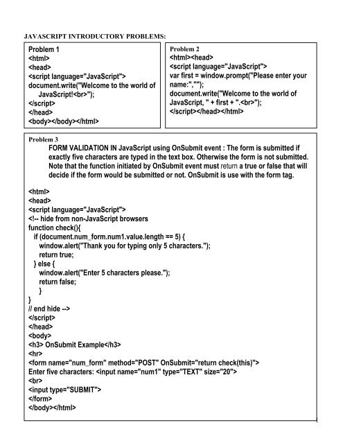Problem 1 &lt;html&gt; &lt;head&gt; &lt;script language="JavaScript ... - Krypton