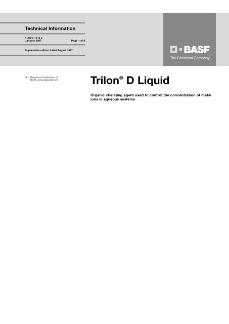 Trilon® D Liquid - the Performance Chemicals division - BASF.com