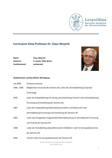 Curriculum Vitae Professor Dr. Claus Weyrich - Leopoldina