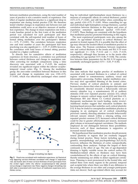 Meditation experience is associated with increased cortical thickness