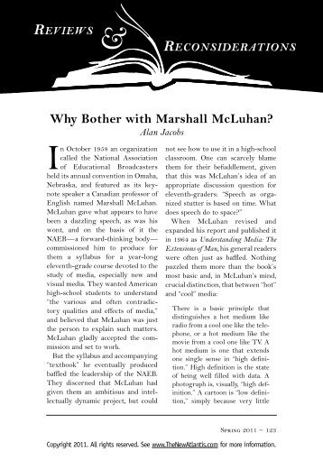 Why Bother with Marshall McLuhan? Alan Jacobs - The New Atlantis