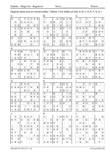 Sudoku - Meget let - Bogstaver Navn: Klasse - GratisSkole.dk